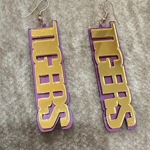 Gold & Purple Tigers Statement Earrings